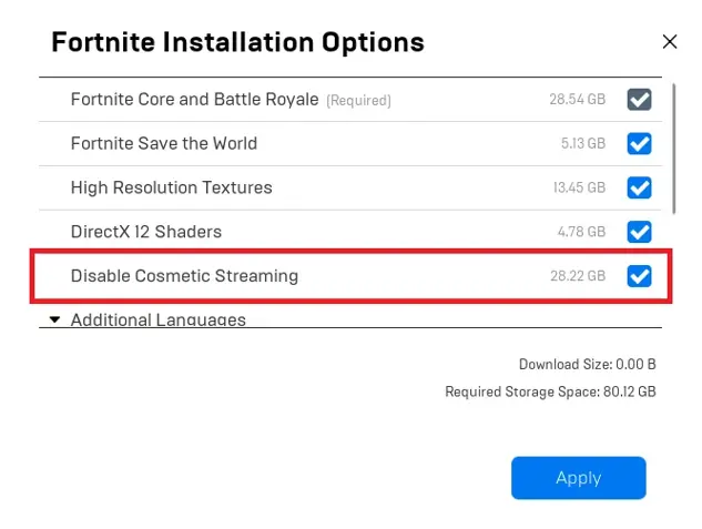 how to disable cosmetic streaming in epic games
