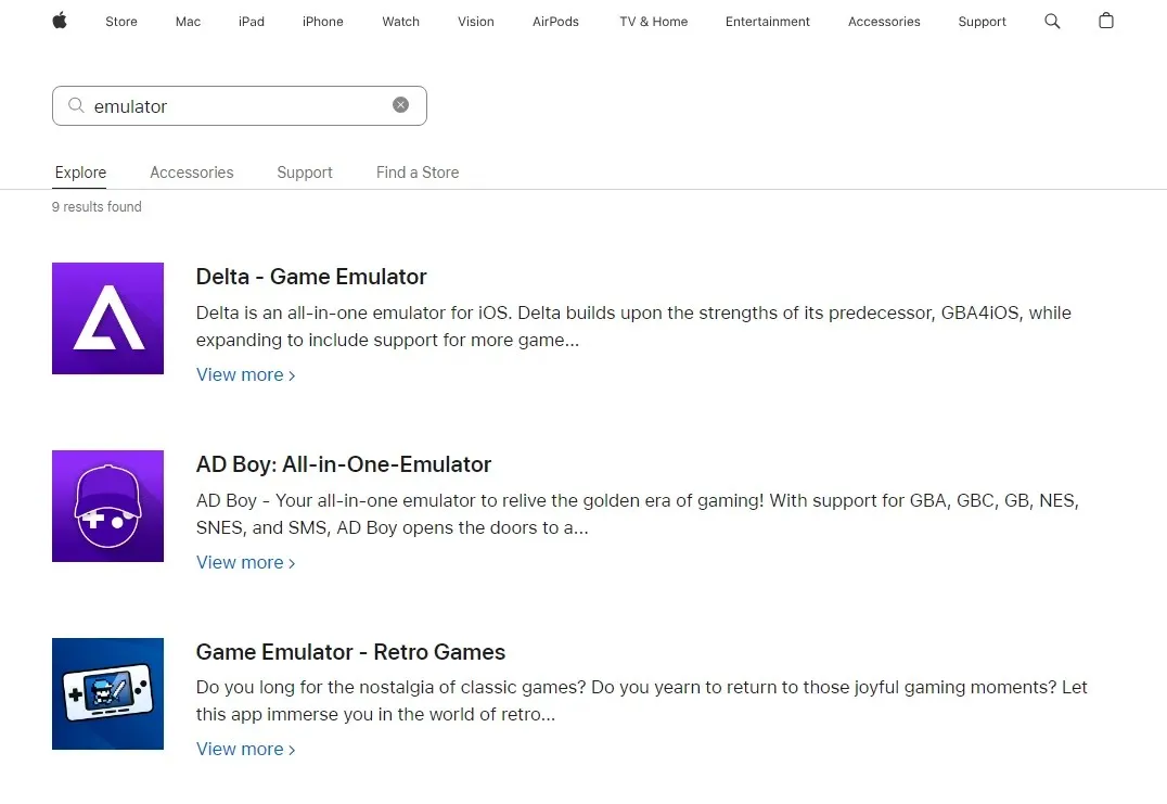 app store retro games emulator search results